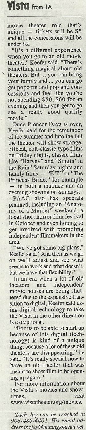 Vista Theatre - Article From Paul Petoskey (newer photo)